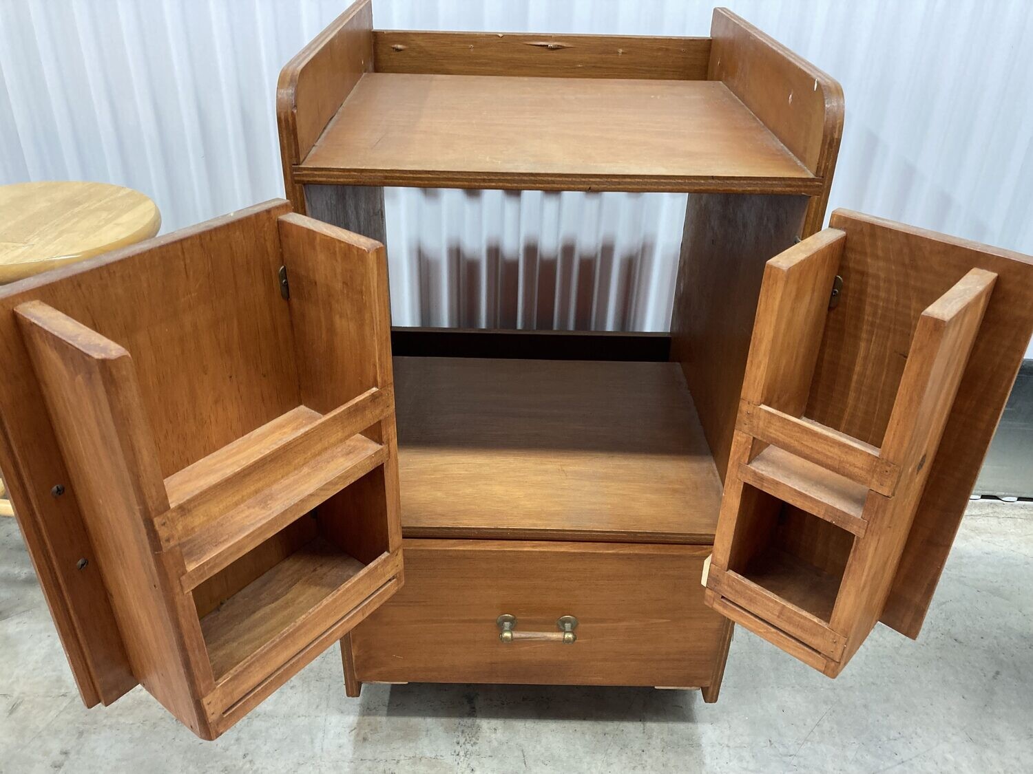 Vintage Wood Microwave Cart on Wheels 2119