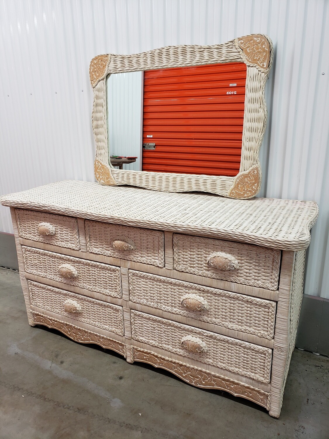 Pier 1 Wicker Dresser w/mirror, distressed look 2213