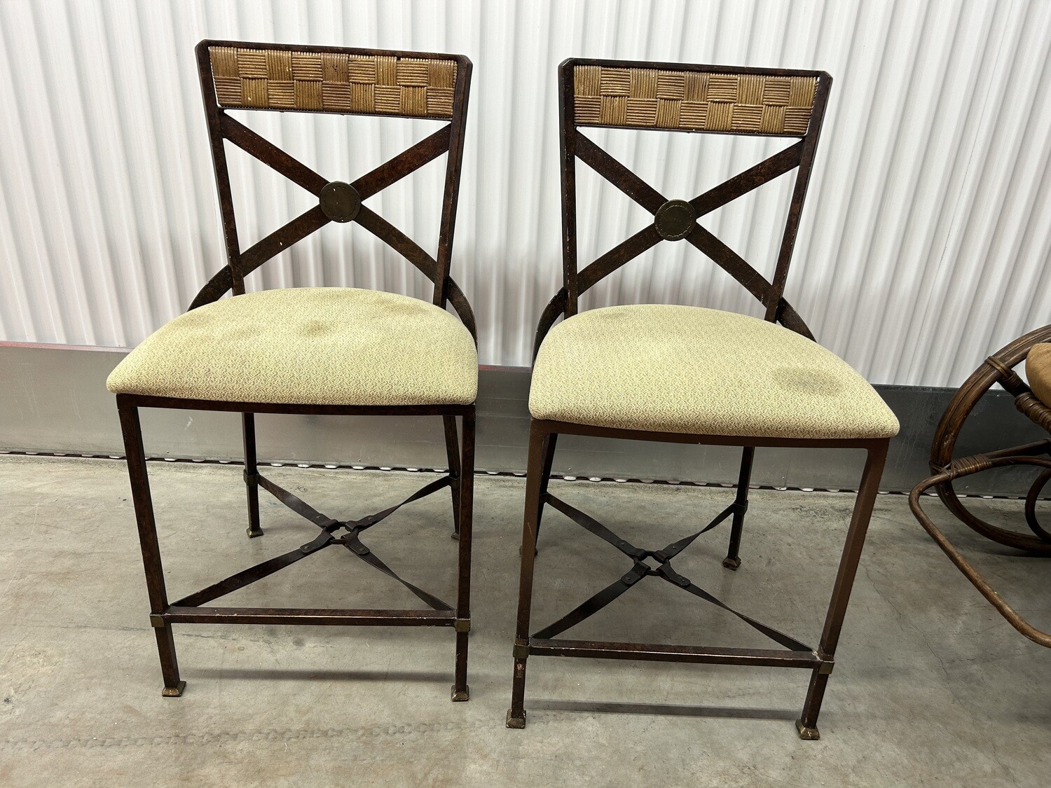 Set of 2 Black Metal Bar Stools, seats need recovering 2133