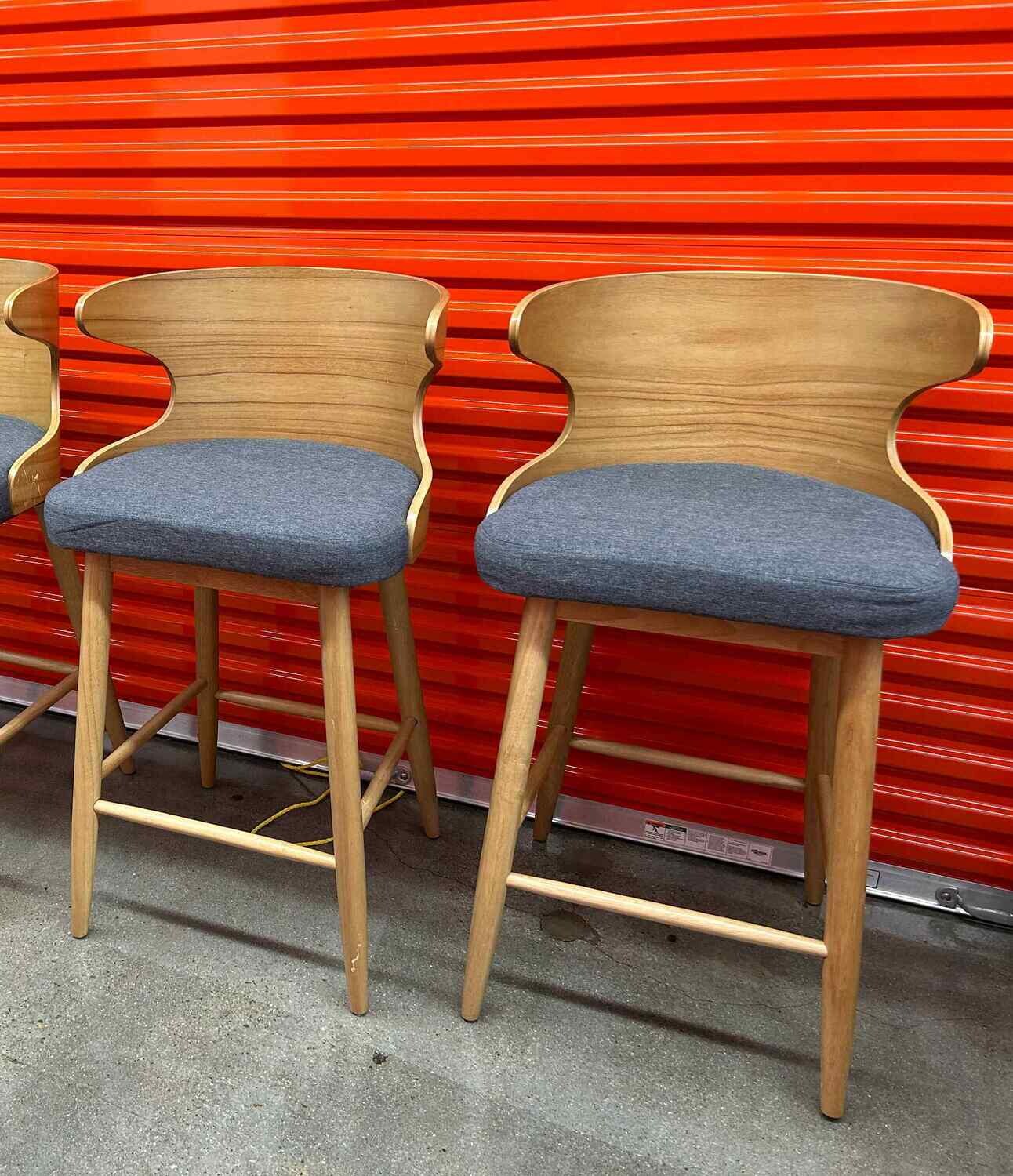 Pair of MCMstyle Bar Stools, blue cushions 1048