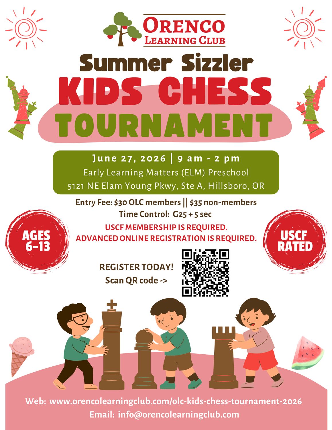 OLC Kids Chess Tournament Fee For OLC Kids Chess Club non-members ($35)