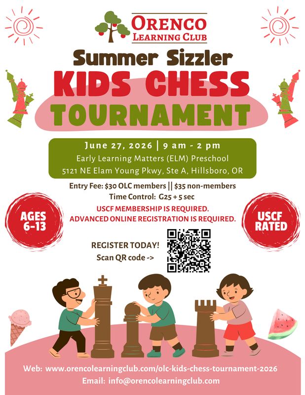 OLC Kids Chess Tournament Fee For OLC Kids Chess Club non-members ($35)