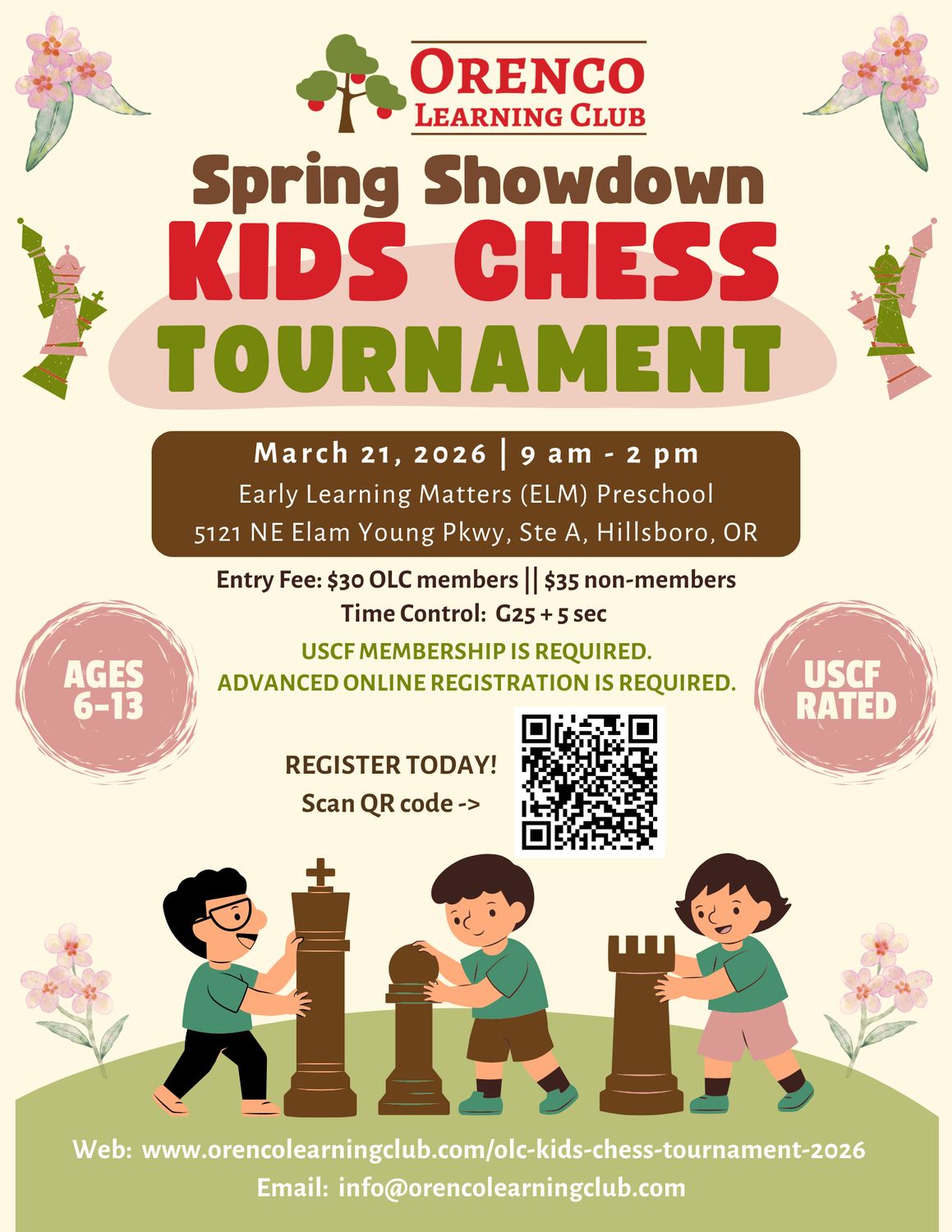 OLC Kids Chess Tournament Fee For OLC Kids Chess Club members ($30)