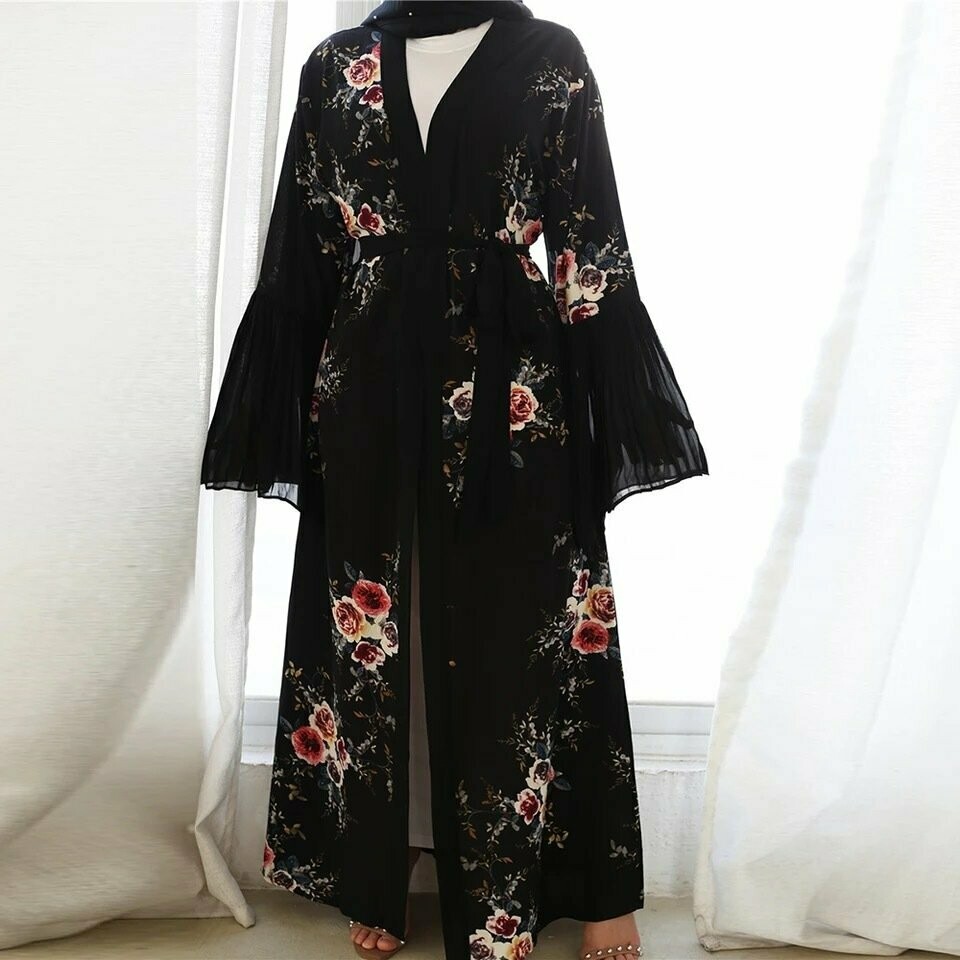 Floral Flare Sleeve Open Abaya | Casual Abaya