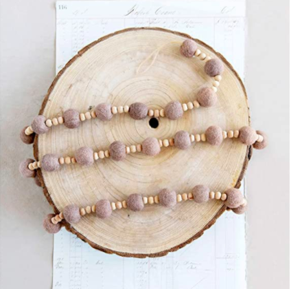 72&quot; L Wool Felt &amp; Wood Bead Garland