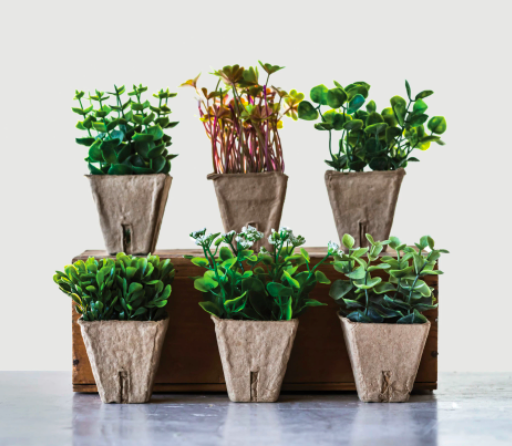 Faux Plant in Paper Pot