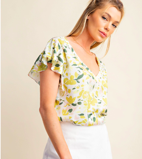 Sage Satin Ruffle Top