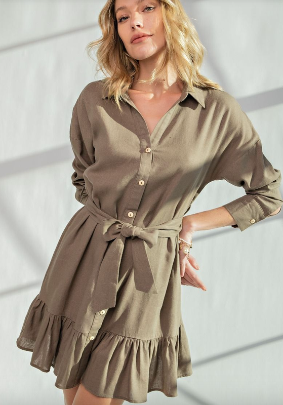 Brown Linen Tie Dress