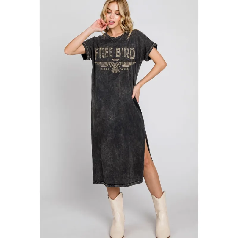 Free Bird Mineral Graphic Dress