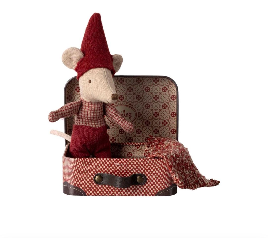 Baby Christmas Mouse in Suitcase