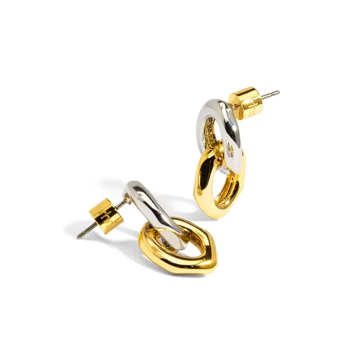 Rho Two Tone Mixed Link Earrings
