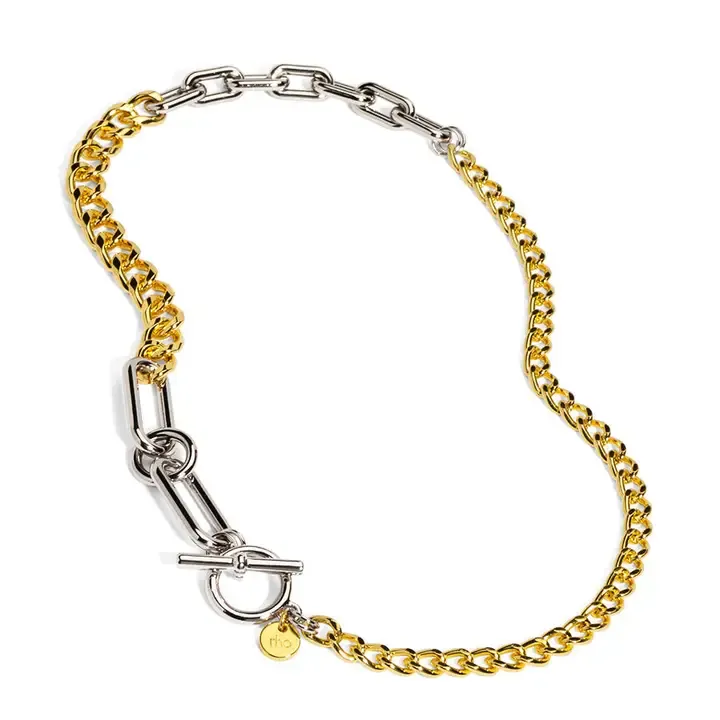 Rho Two Toned Mixed Links Necklace