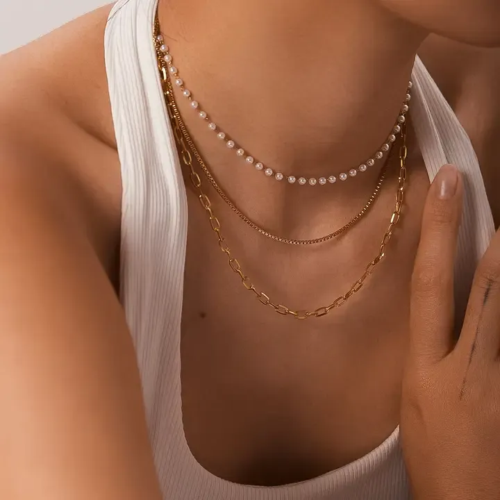 Cadeaux Stacked Pearl Chain Necklace