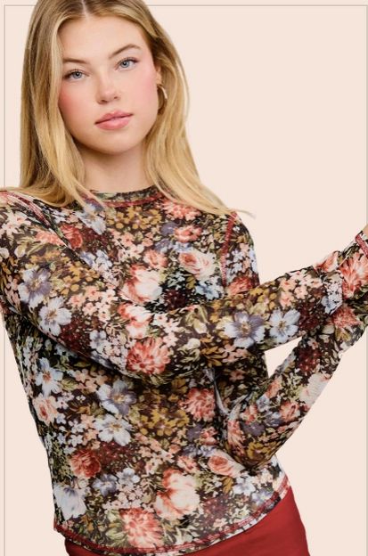 Semi Sheer Floral Layering Blouse Semi Sheer Floral Layering Blouse