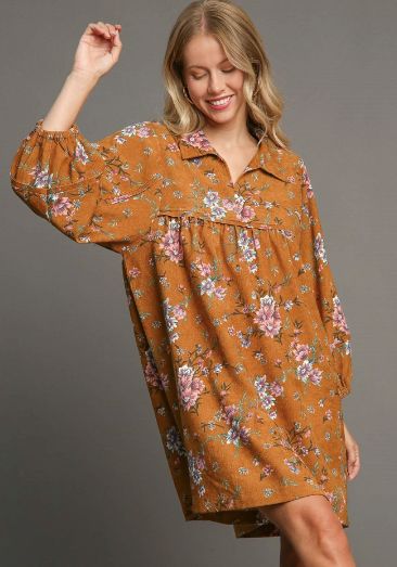 Floral Print Corduroy Dress