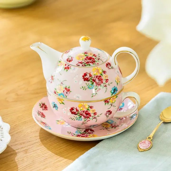 Pink Shabby Rose Tea For One Set