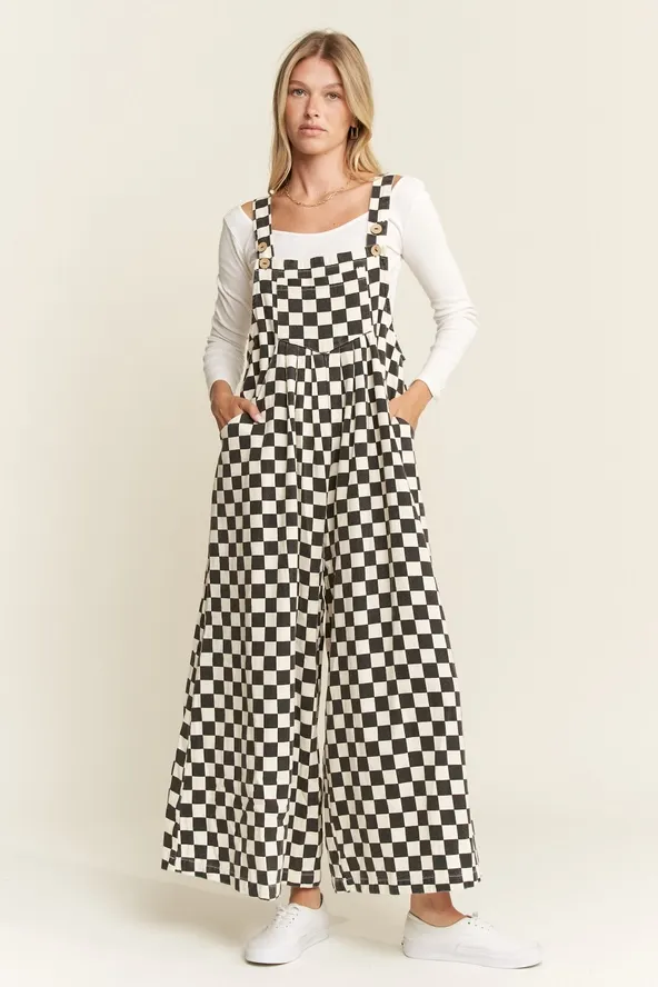 Checkered Wide Leg Overalls Checkered Wide Leg Overalls