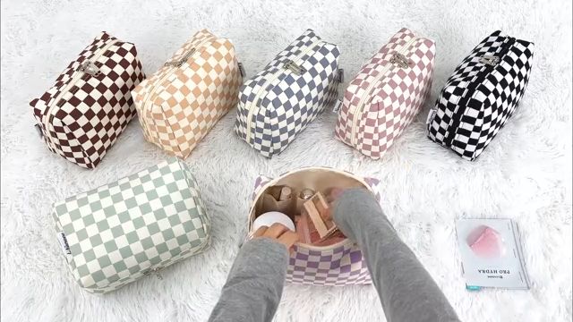 Checkered Makeup Travel Bag