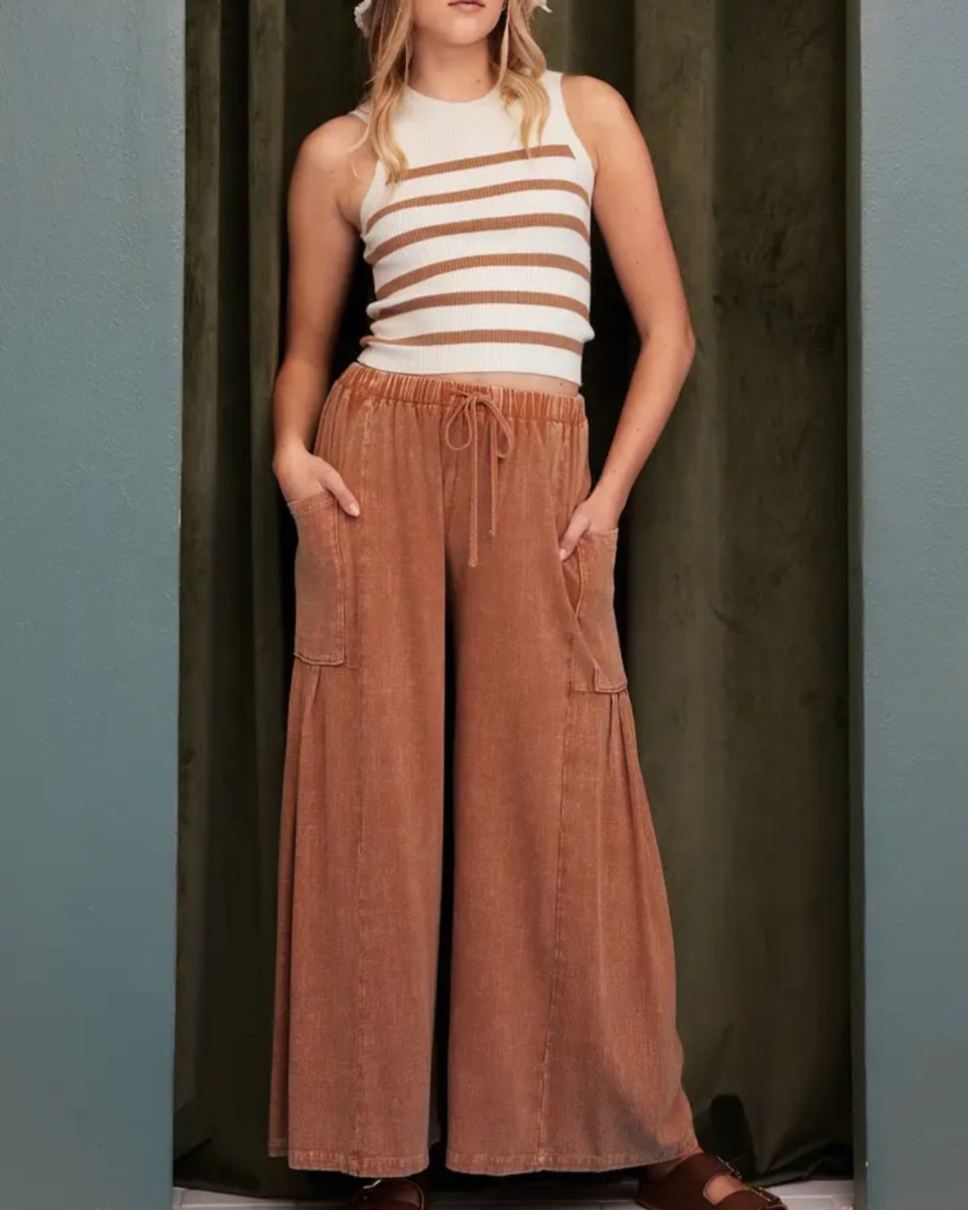 Sienna Mineral Wash Wide Leg Pants