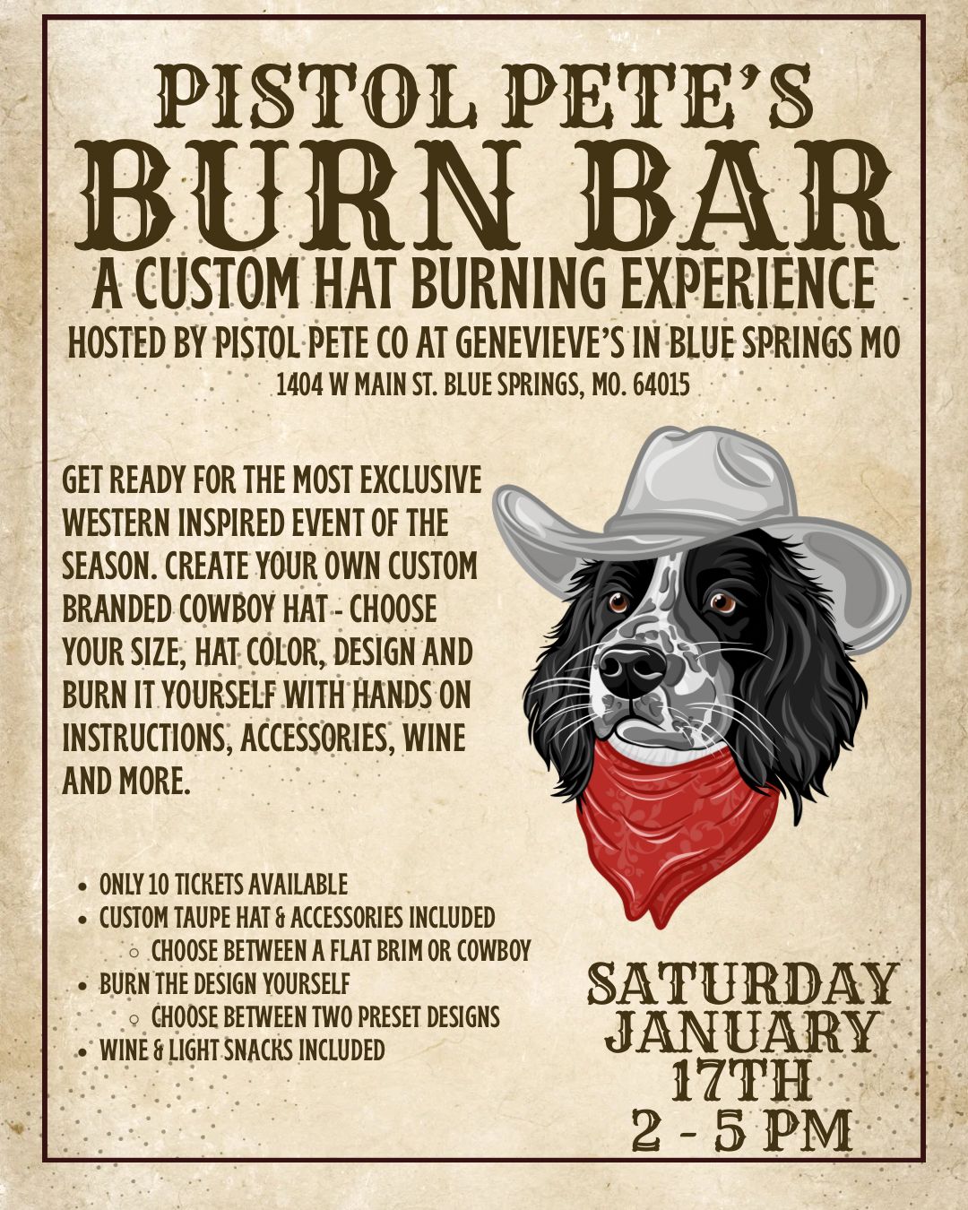 Pistol Pete Co&#39;s - Burn Bar - A Custom Hat Burning Experience
