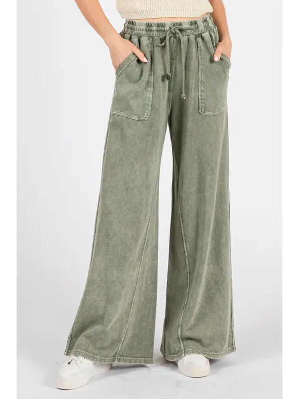 French Terry Wide Leg Pant - Olive
