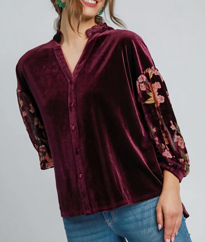 Puff Sleeved Velvet Blouse Puff Sleeved Velvet Blouse