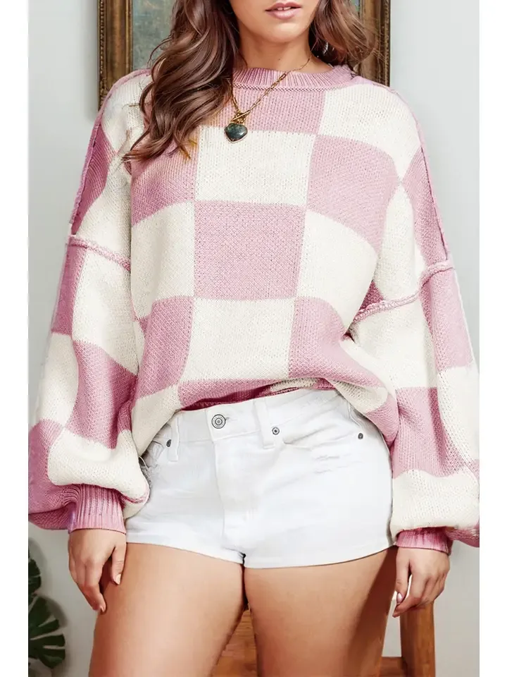Pink Checkered Bishop Sweater