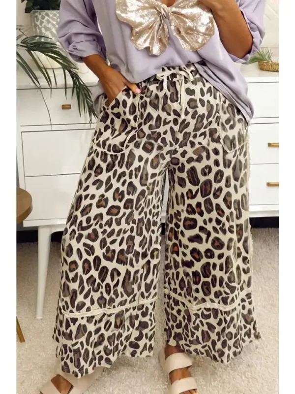 Cropped Wide Leg Leopard Pants