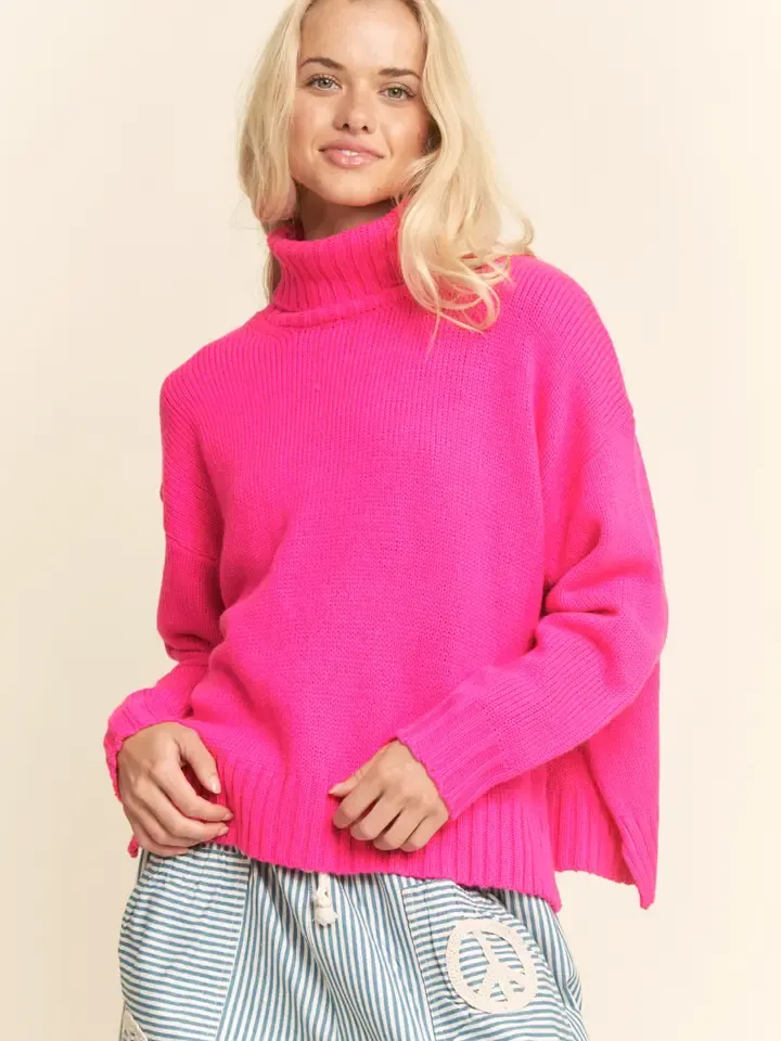 Fuchsia High Neck knit Sweater