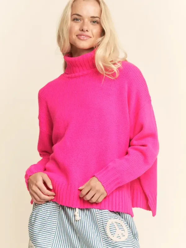 Fuchsia High Neck knit Sweater