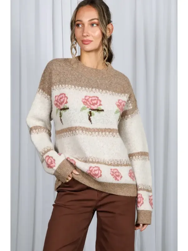 Romantic Rose Knitted Sweater