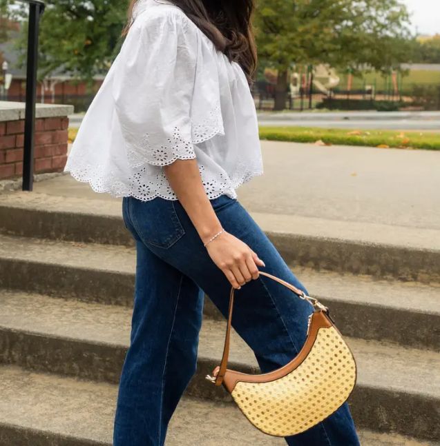 Daisy Half-Moon Rattan Crossbody