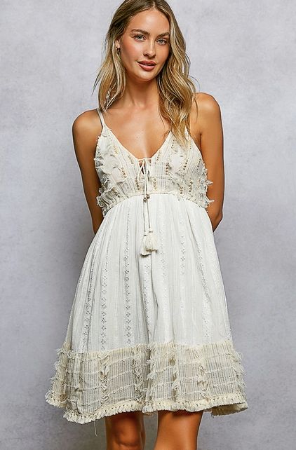 Tiered Tassel Beaded Mini Boho Dress Tiered Tassel Beaded Mini Boho Dress