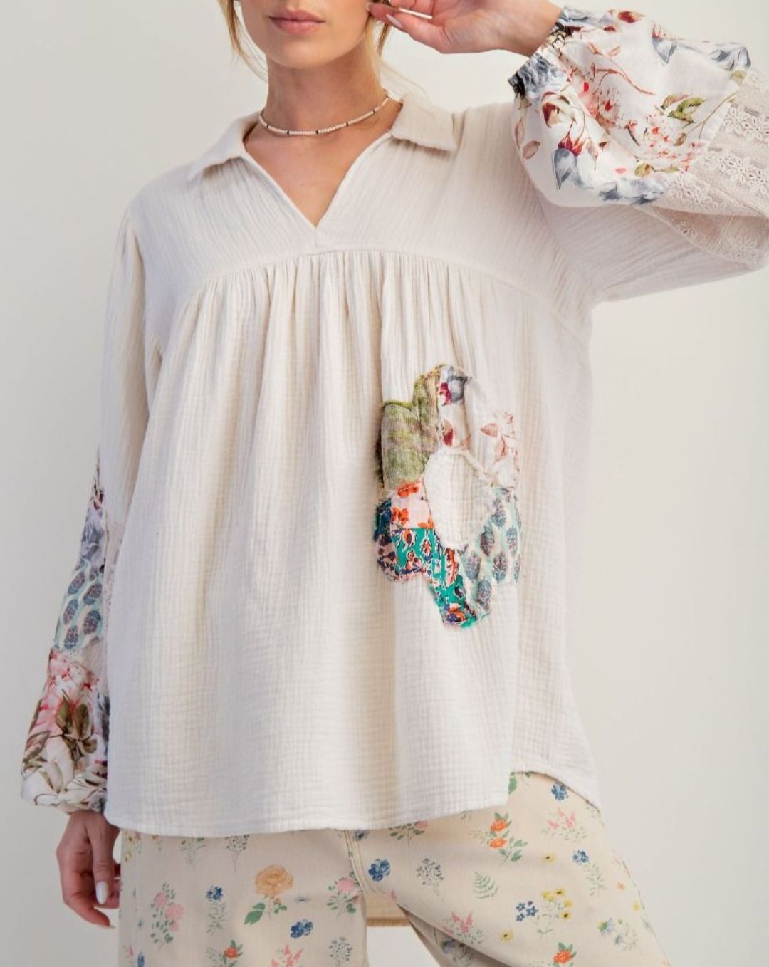 Ecru Mix Flower Patch Blouse