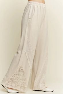 Mineral Wash Eyelet Lace Pants - Natural