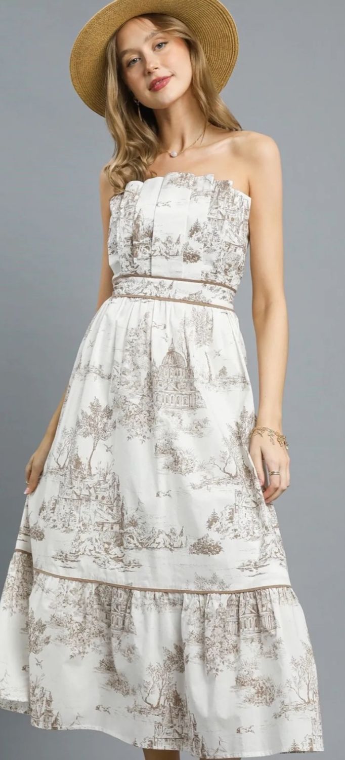 No Rush Darling Toile Midi Dress