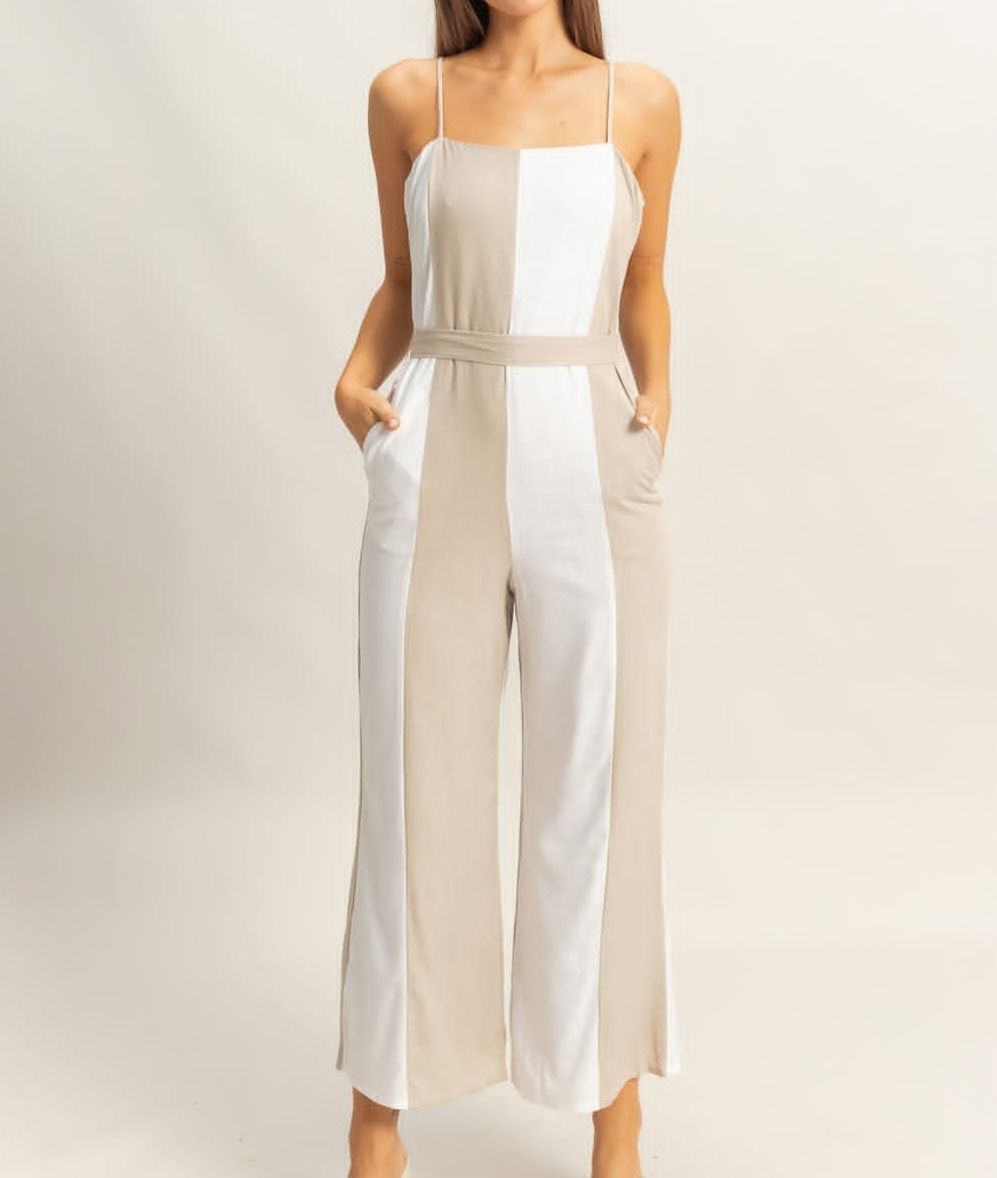 Colorblock Wide Leg Jumpsuit - Neutral 