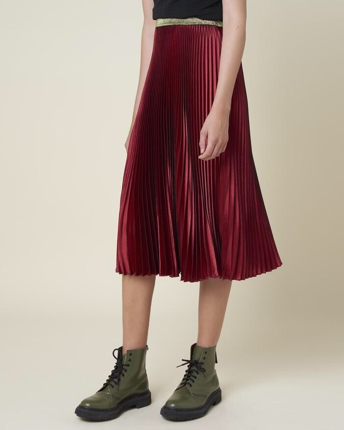 Pleated Burgundy Midi Skirt