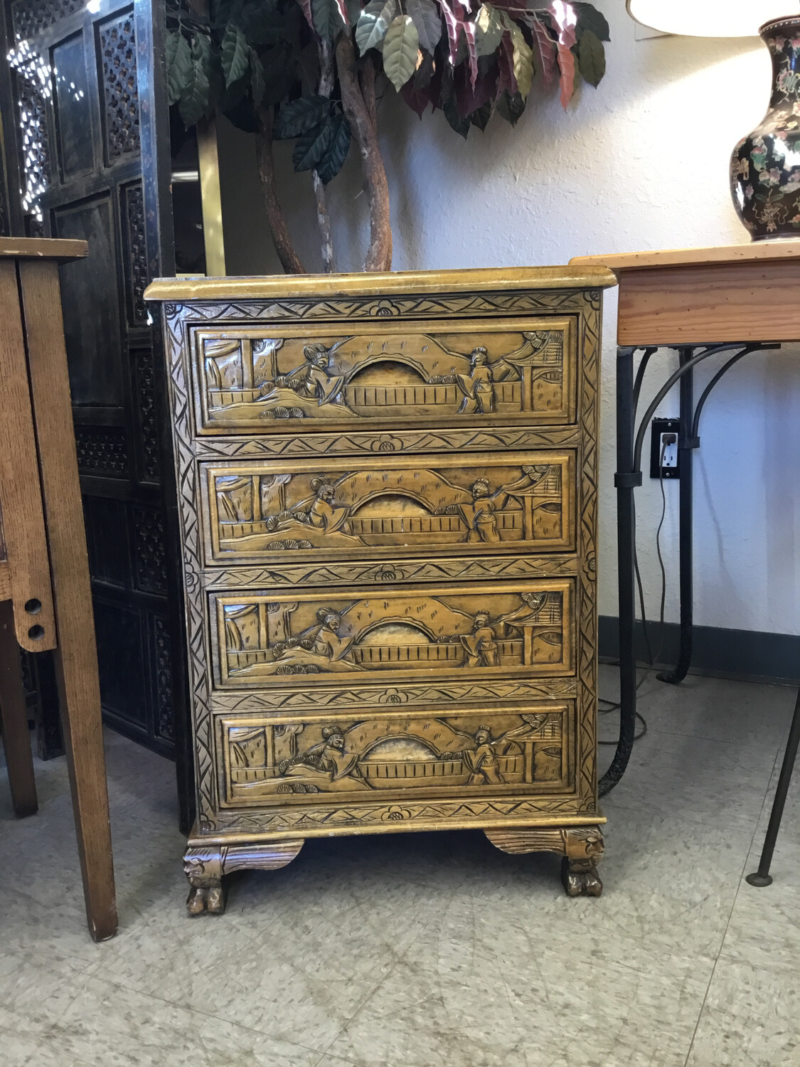 Hand Carved Chest Of Drawers