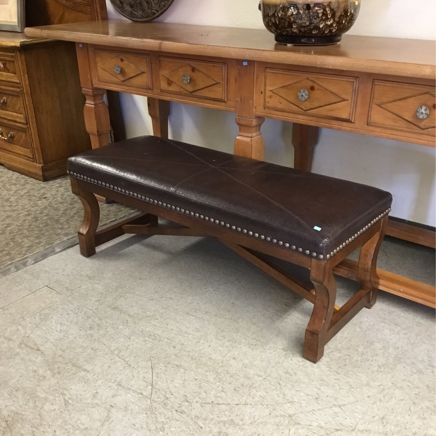 Leather Studded Bench