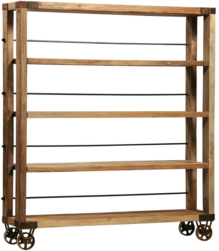 RECLAIMED WOOD BOOKSHELF w/ Cast Iron Wheels