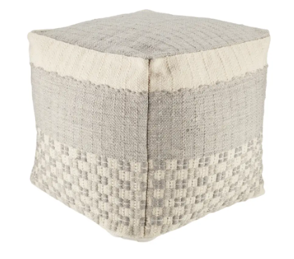 GRAY & IVORY POUF 16"D x16"H