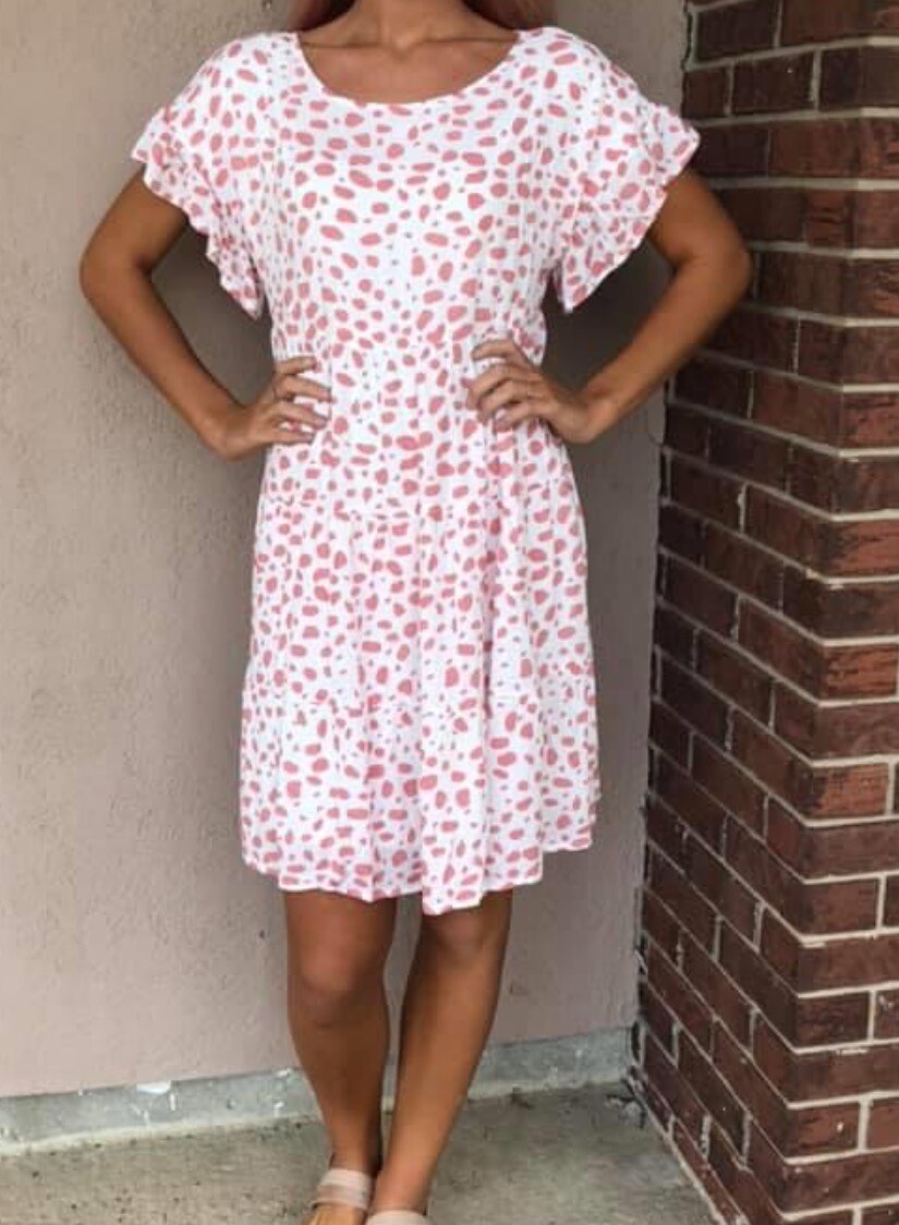 Bibi Leopard Crinkled Tiered Coral Dress Bibi Leopard Crinkled Tiered Coral Dress