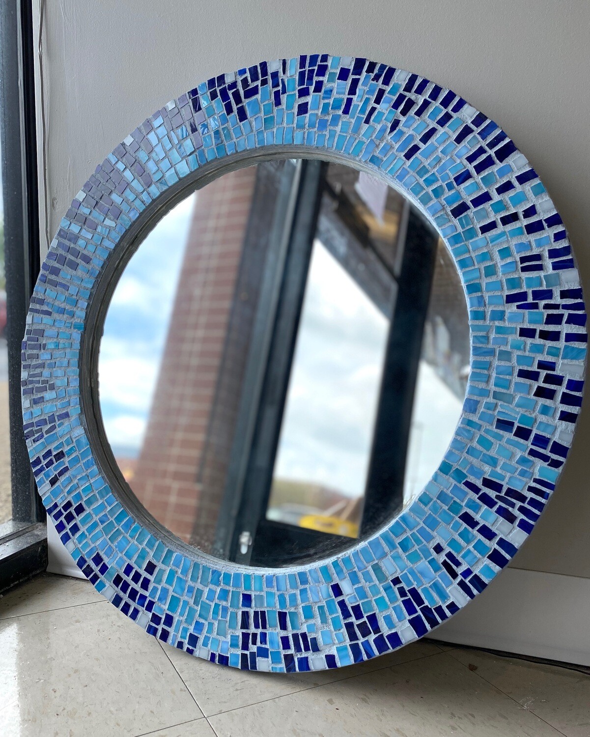 Blue Glass Large Round Mosaic Mirror Sample Sale