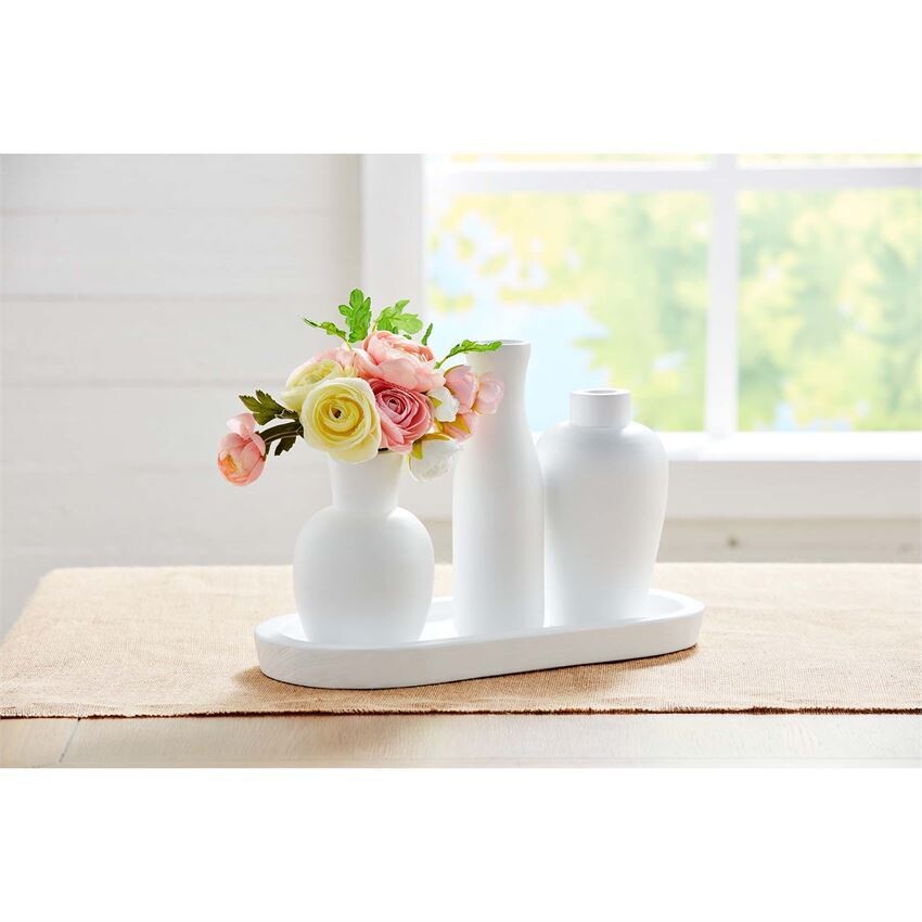 White Paulownia Vase Tray Set Store Seasons Gift Shop