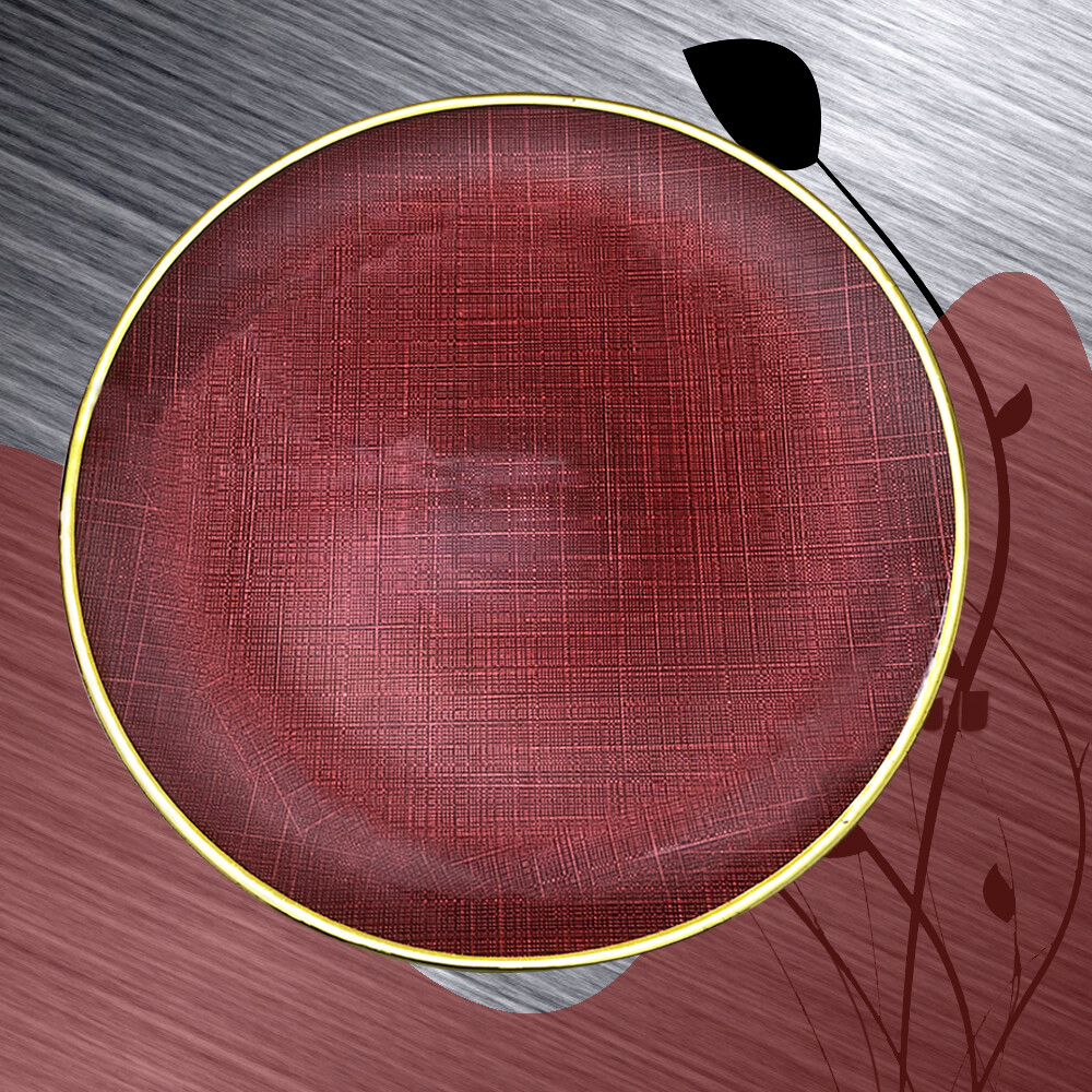 18 Inch Large Ceramic Red Plate With Gold Rim