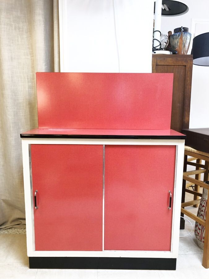 Buffet Haut Vintage En Formica – 121x44 Cm, Hauteur 178 Cm – Meuble Ancien