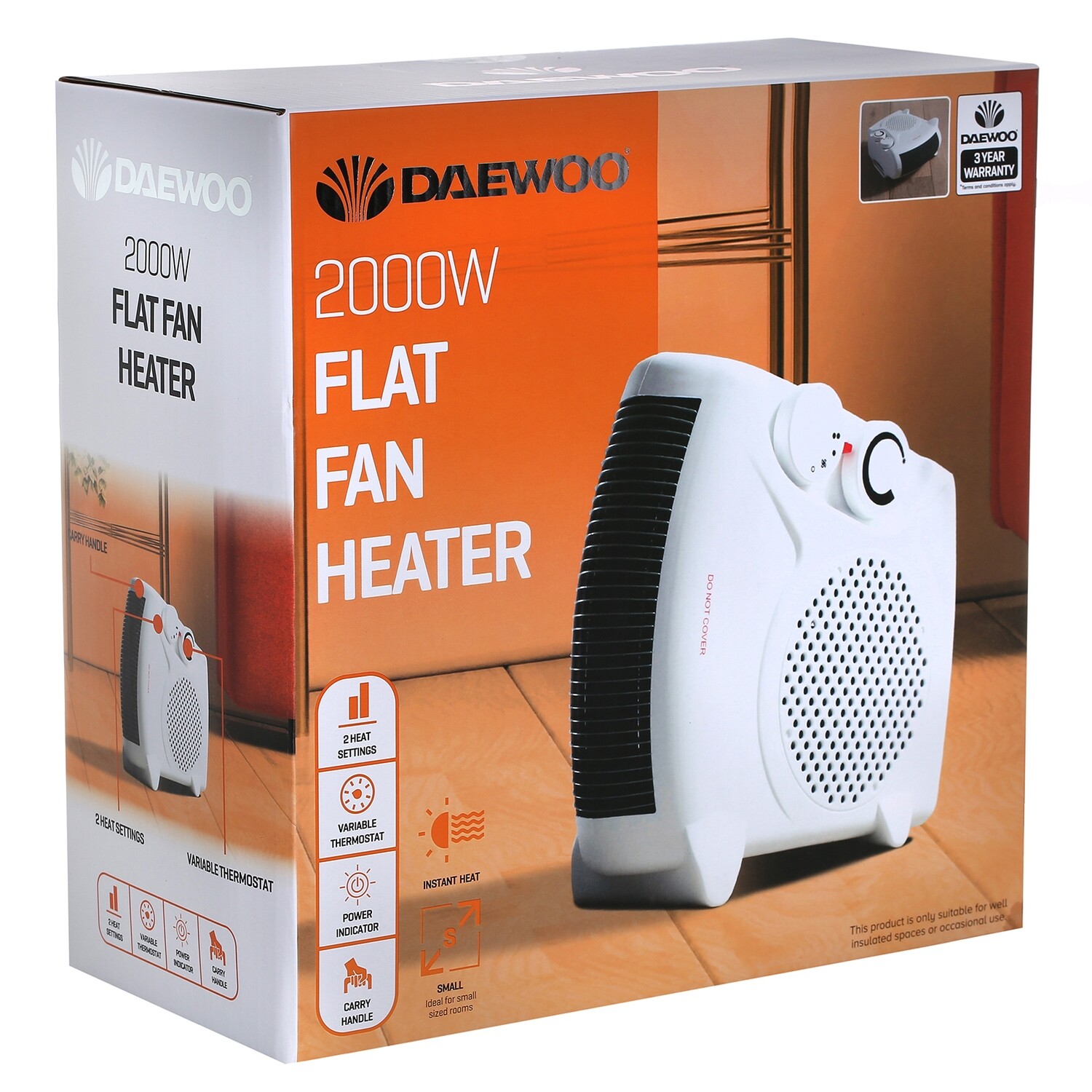 DAEWOO FAN HEATER 2000W FLAT OR UPRIGHT (2406) JEGHEA1139GE