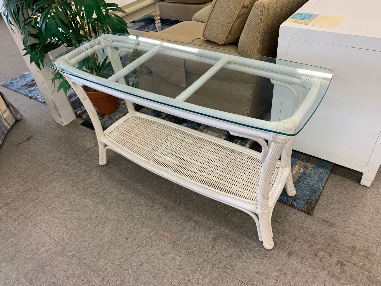 White Twisted Reed Console Table