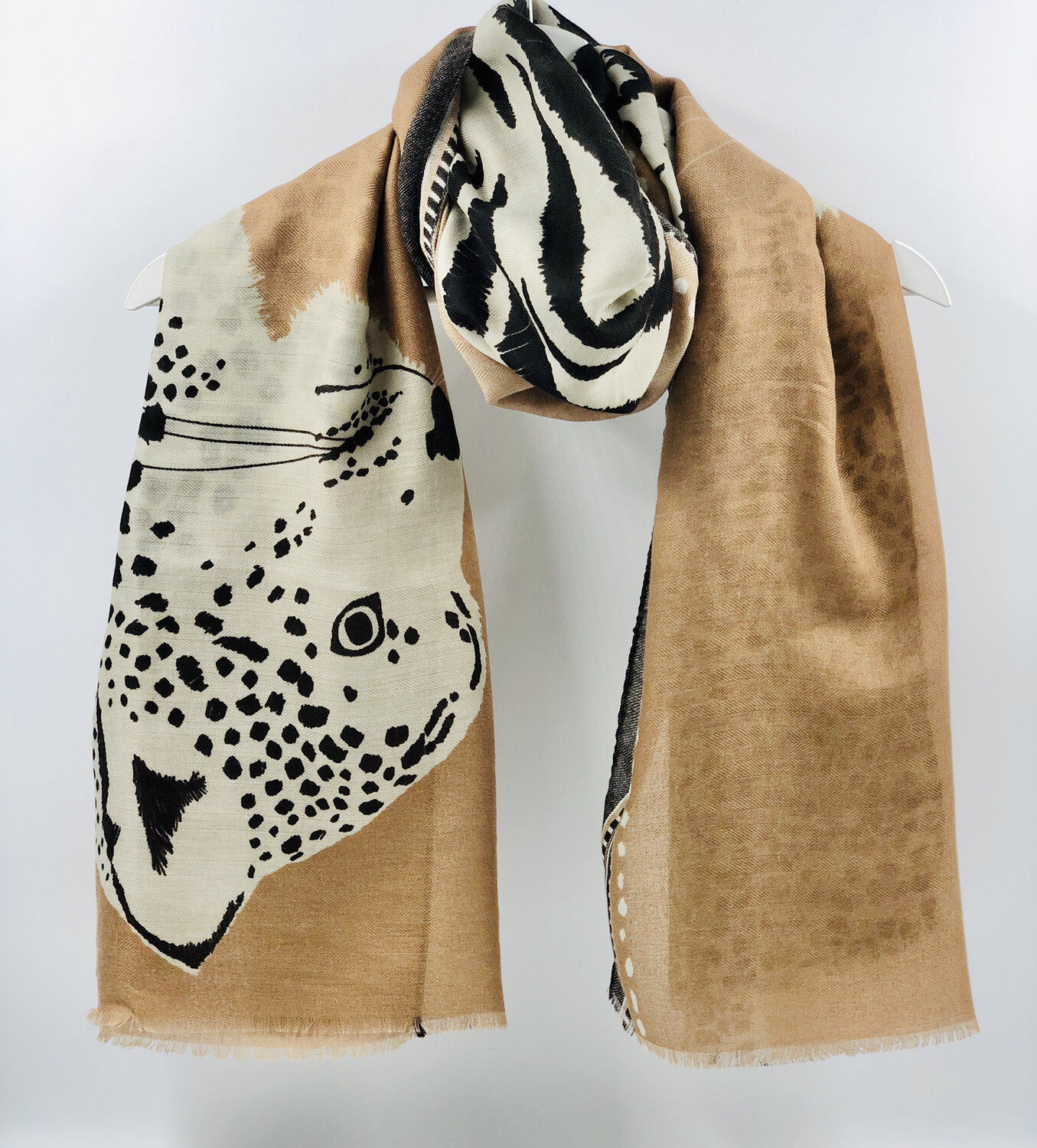 Tiger animal print scarf Camel/Cream/Black
